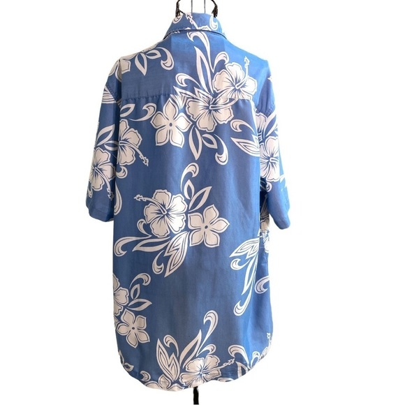 Vintage Rushgard Hawaiian Tropical Dad Button Down Shirt Top Blue Size Medium - Picture 4 of 11